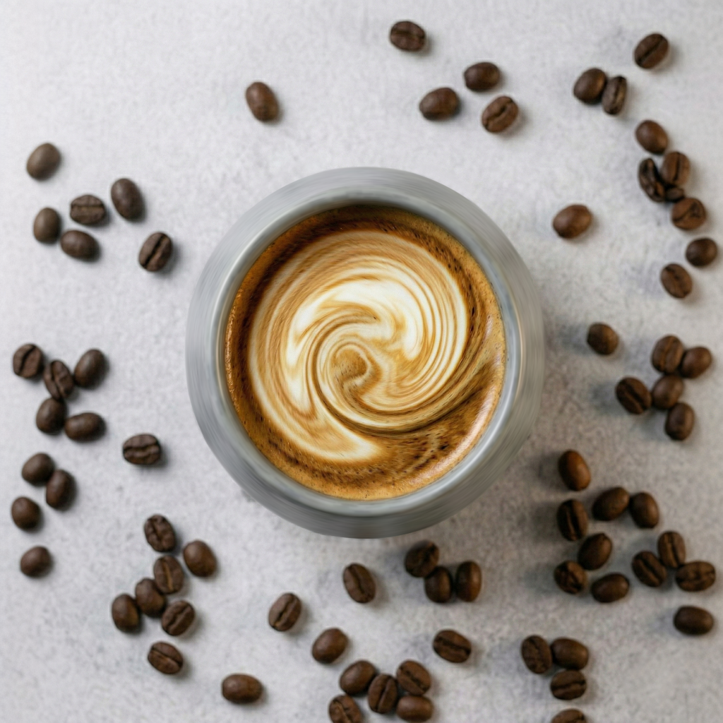 KRUG Kaffeetasse Kaffeebecher basalt-grau mit Cappuccino von oben