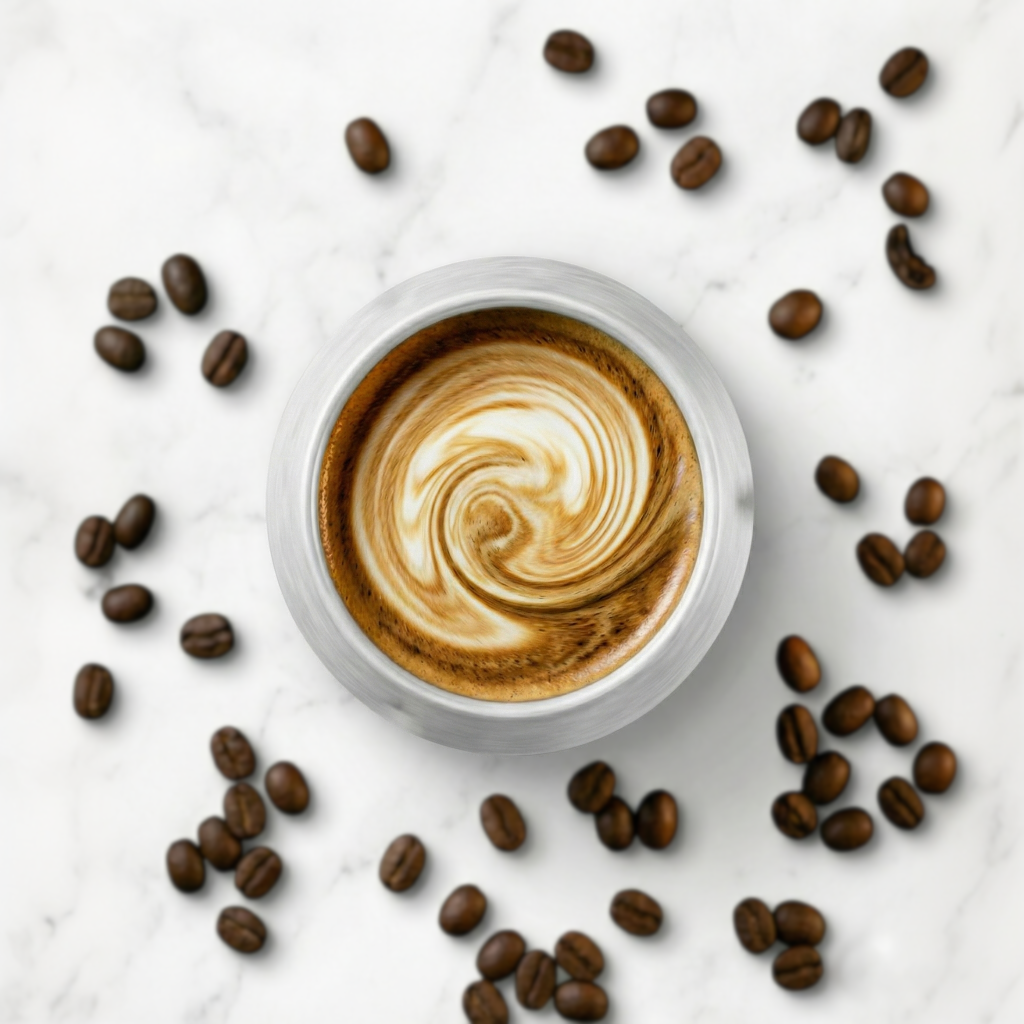 KRUG Kaffeetasse Kaffeebecher kreide-weiß mit Cappuccino von oben