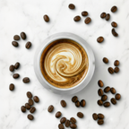 KRUG Kaffeetasse Kaffeebecher kreide-weiß mit Cappuccino von oben