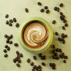 KRUG Kaffeetasse Kaffeebecher olivin-grün mit Cappuccino von oben