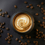 KRUG Kaffeetasse Kaffeebecher schiefer-schwarz mit Cappuccino von oben