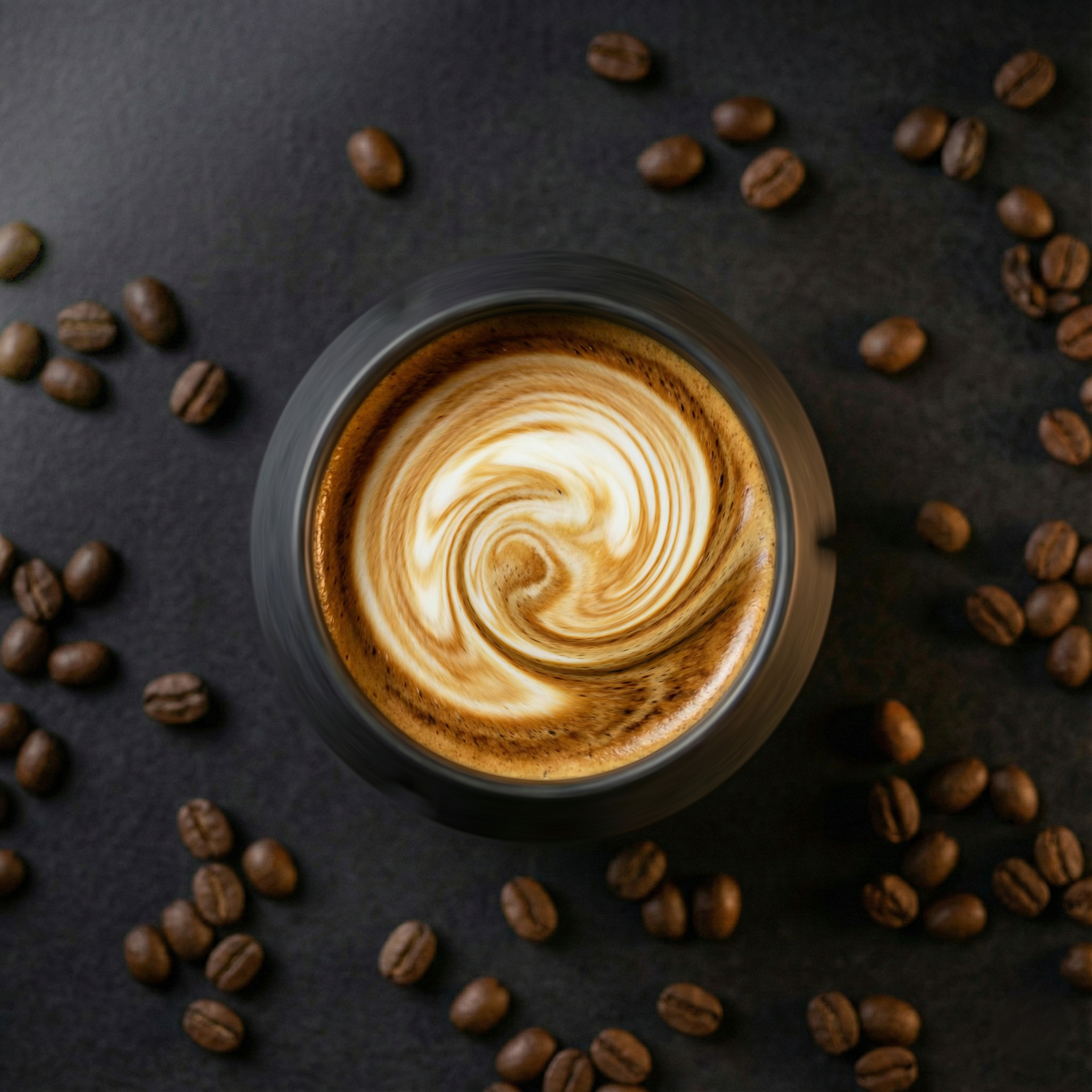 KRUG Kaffeetasse Kaffeebecher schiefer-schwarz mit Cappuccino von oben